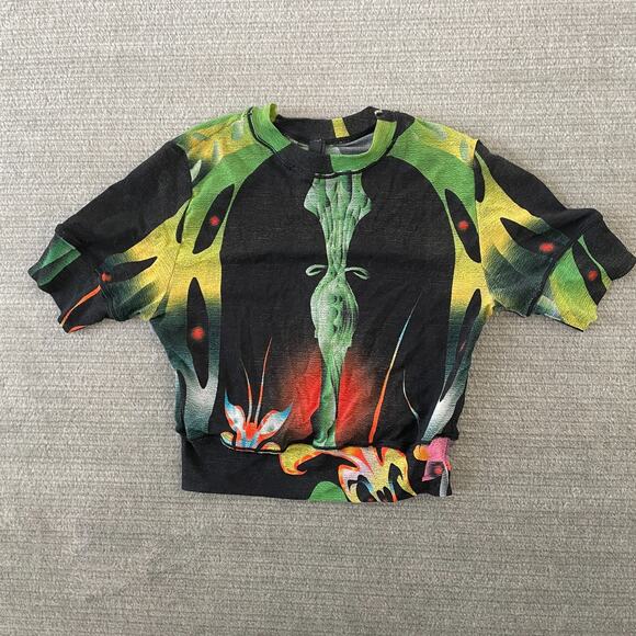 Skims Floral Top Womens Small Black Sheer Obsidian Short Sleeve Cropped - Picture 7 of 7